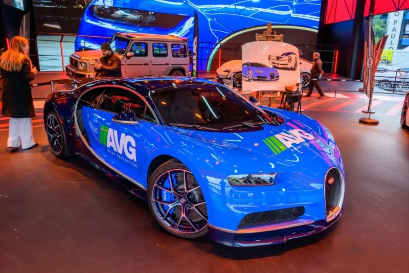 Bugatti Chiron azul exposta no Festival Interlagos Edição Carros 2025